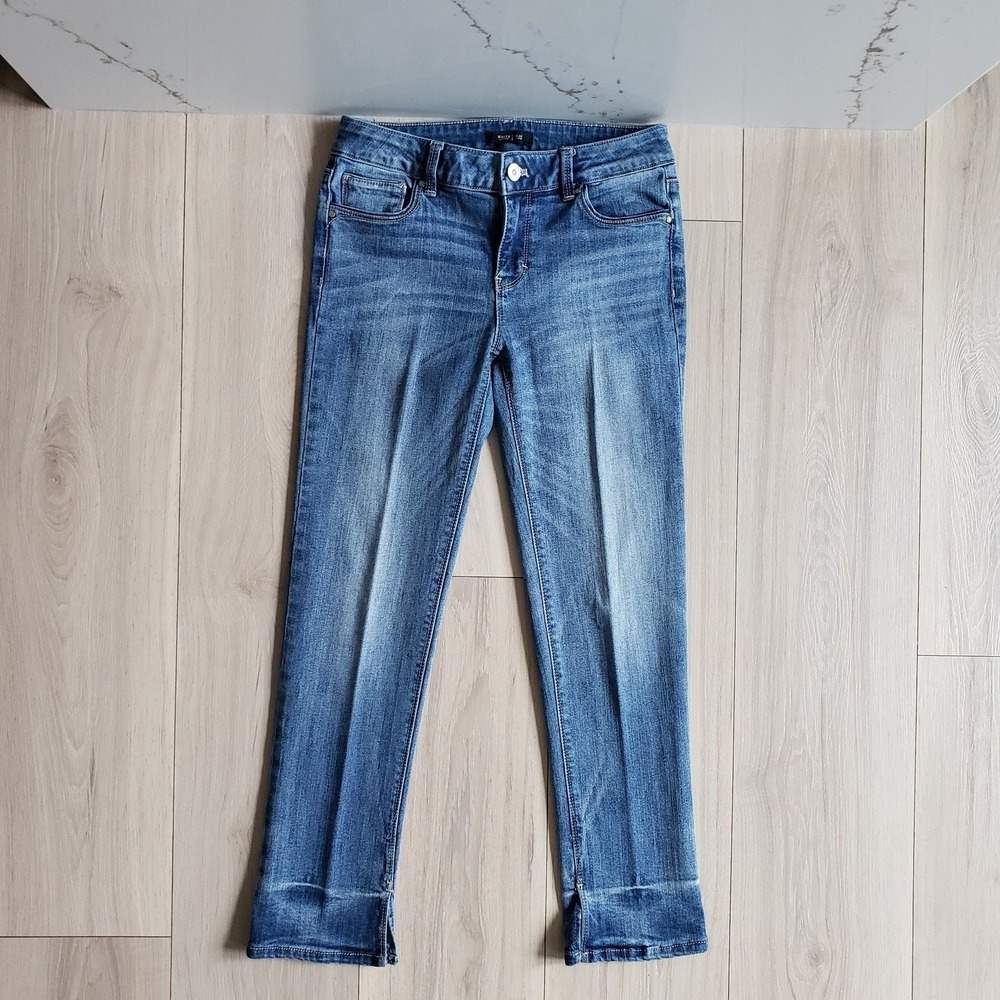 WHBM Jeans Womens 2 Blue Split Hem Slim Crop‎ Stretch Medium Wash Preppy Denim